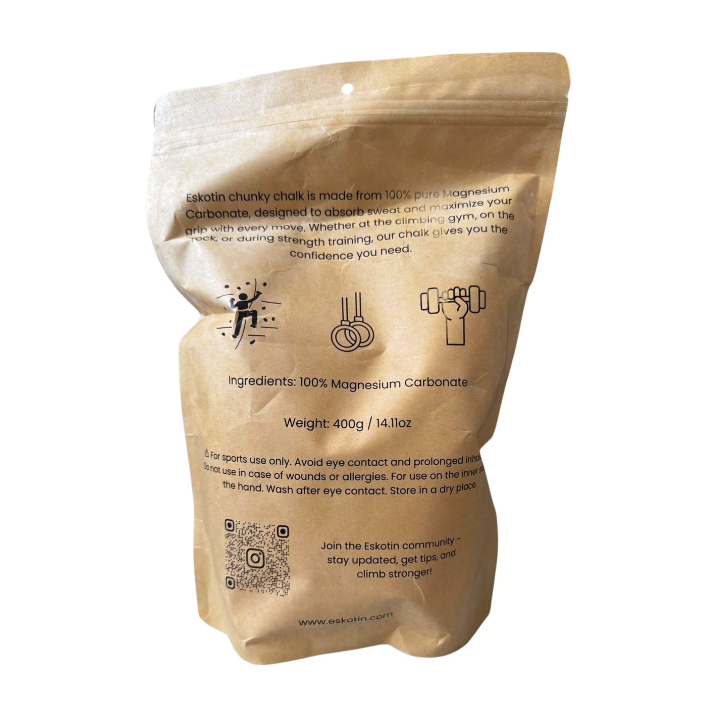 Magnesio Chunky Chalk Eskotin – 400 g | Máximo Agarre para Escalada en Roca, Boulder y Rocódromo