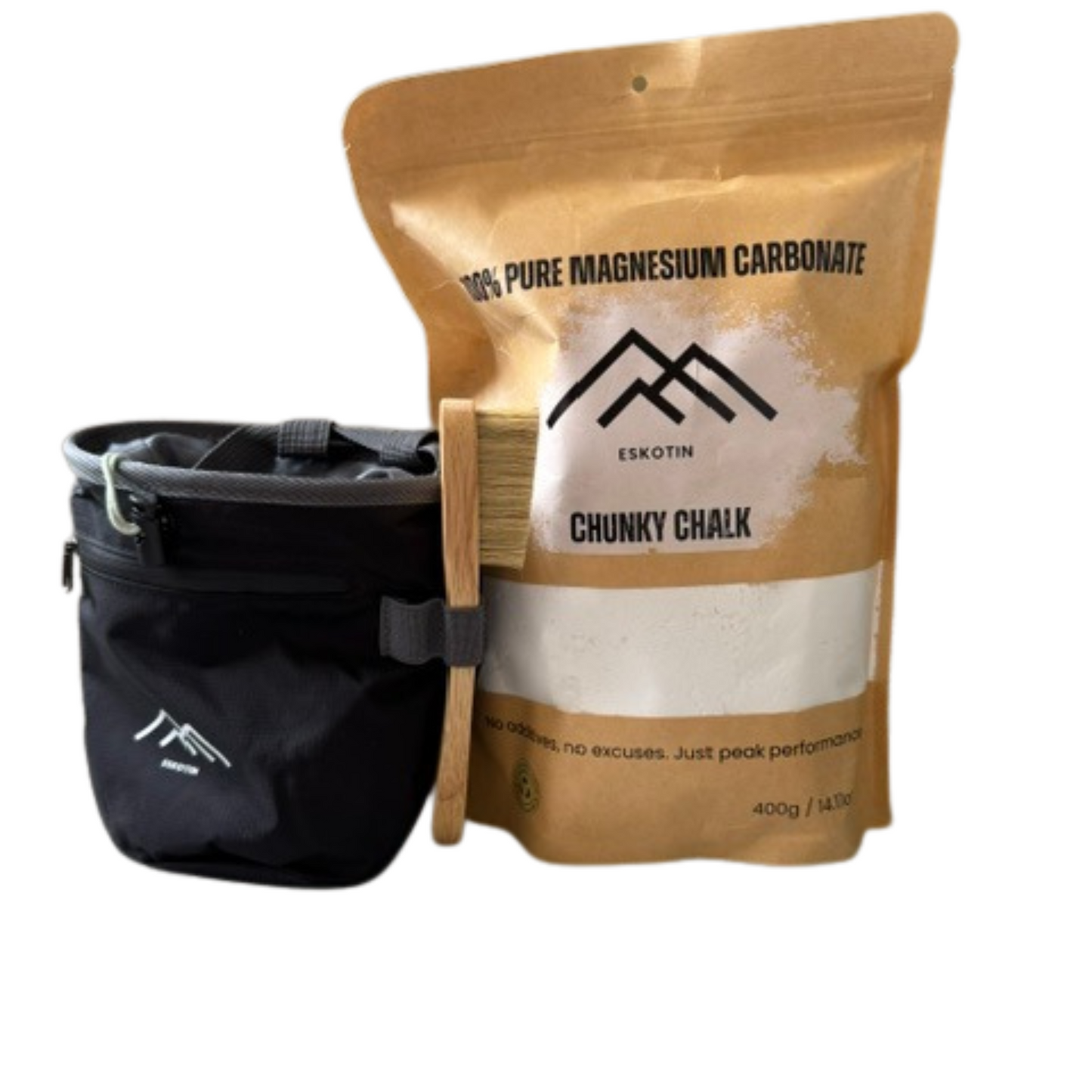 Pack Escalada – Magnesio 400 g + Bolsa + Cepillo | Kit Completo para Escaladores de Roca