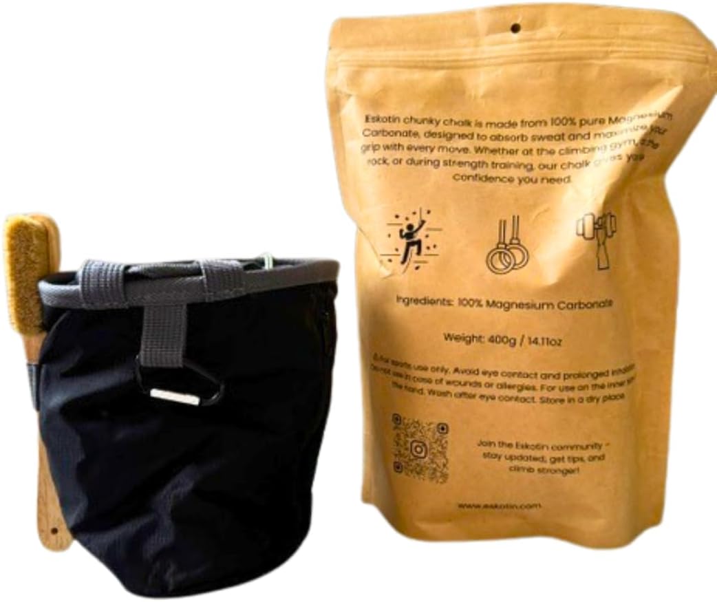 Magnesium Chunky 400g Complete Climbing Kit + Chalk Bag + Brush – Climbing, Boulder, Weightlifting and Calisthenics – Climbing Pack