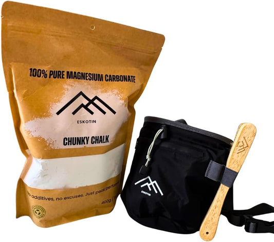 Magnesium Chunky 400g Complete Climbing Kit + Chalk Bag + Brush – Climbing, Boulder, Weightlifting and Calisthenics – Climbing Pack