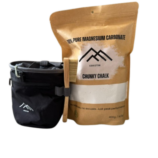 Pack Escalada – Magnesio 400 g + Bolsa + Cepillo | Kit Completo para Escaladores de Roca